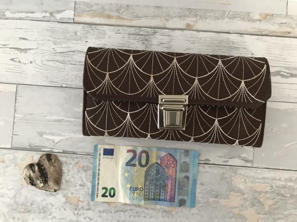 Geldbörse Geldbeutel Geldtasche Kunstleder bestickt Campanilla dunkelbraun creme